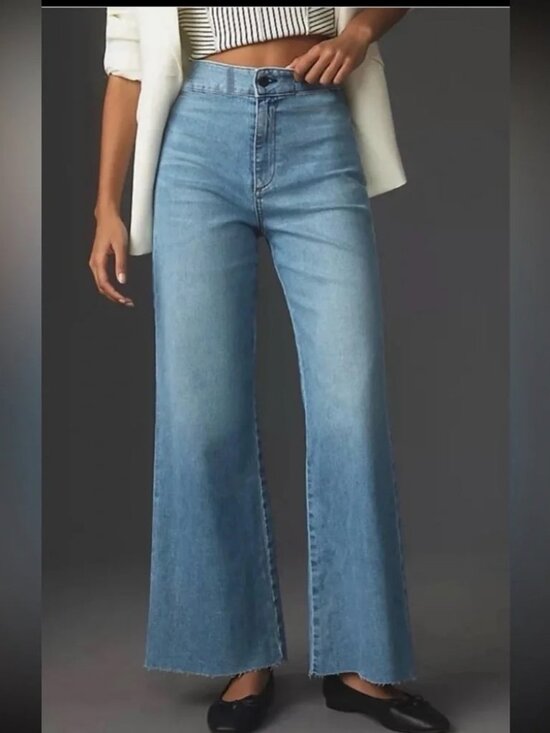Oat New York Denim - OAT New York Light Wash High Rise Wide Leg Jean for Women - Size 28 Boho